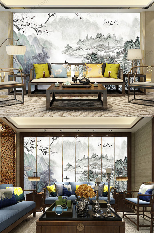 Chinese Danya Landscape Painting Background Wall