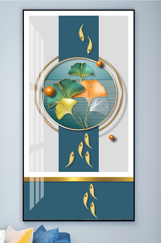 Ginkgo Leaf Nine Fish Picture 3D Geometric Decorative Painting