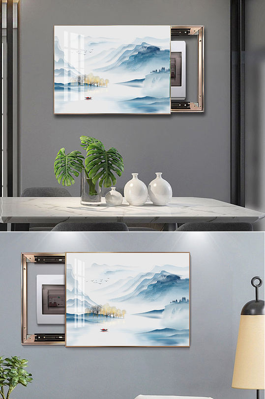 New Chinese Idea Abstract Mountain Hydropower Meter Box Decorative Painting