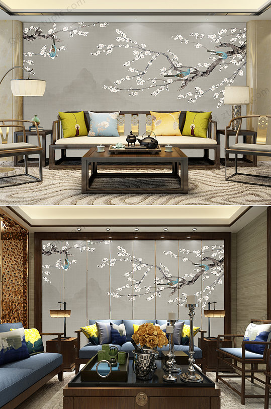 Original Innovative Chinese Pencil Flower and Bird Background Wall Decoration Painting