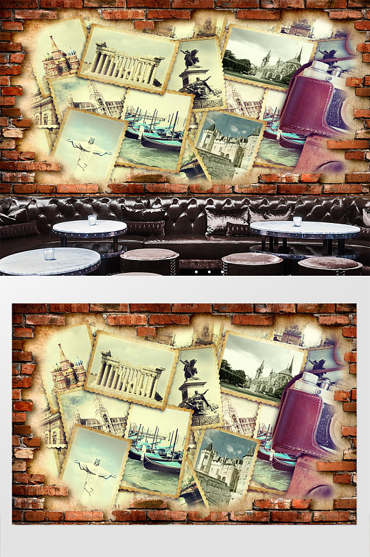 Vintage Nostalgic Old Photo Scenic Restaurant Bar Background Wall