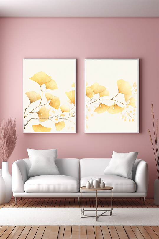 Indoor Double Twin Ginkgo Leaf Living Room Decorative Painting