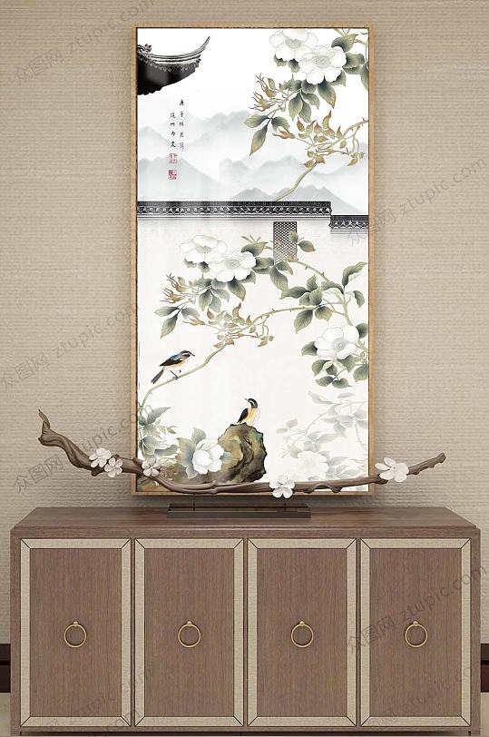 Guofeng Architecture Flower and Bird Decorative Painting
