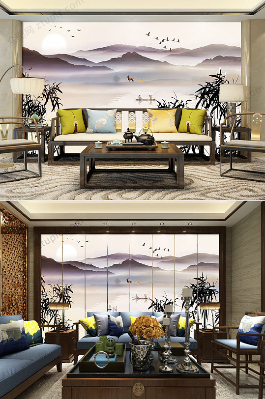 Modern Simple Ink Landscape Background Wall