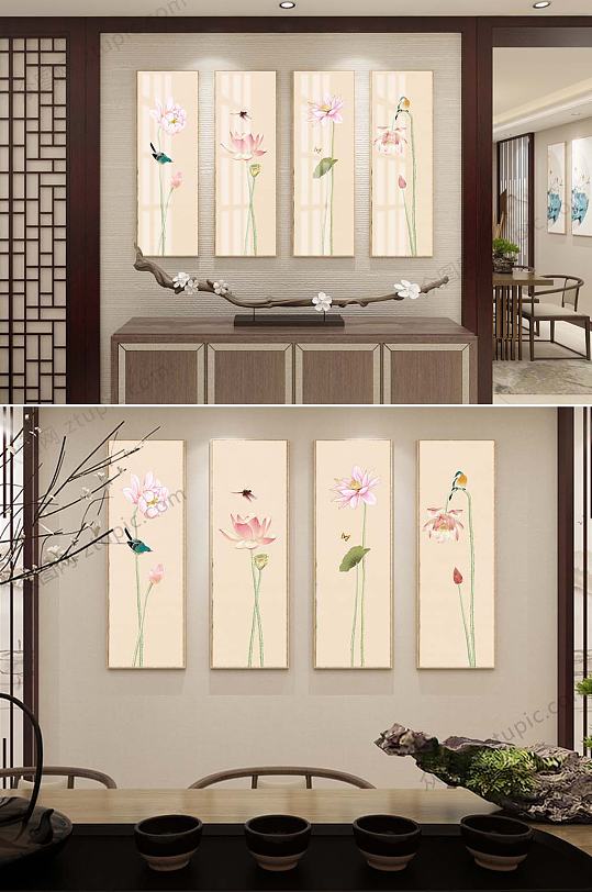 Lotus Quadruple Decorative Hanging Painting