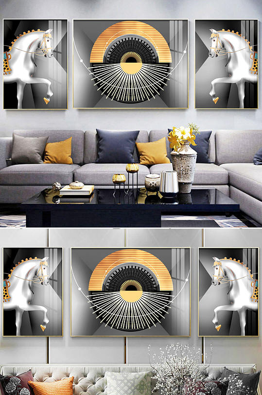 Glittering Gold Luxury Postmodern Abstract Black and White Animal Living Room Decorative Painting