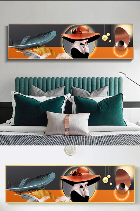Bedside Decorative Painting Light Luxury Figure Hanging Painting Modern Simple Feather
