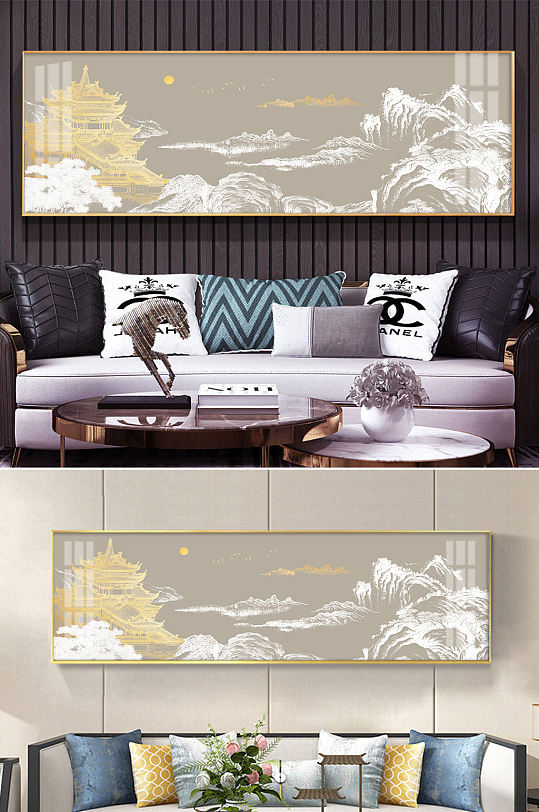 Chinese Gold Line Landscape Bedside Painting