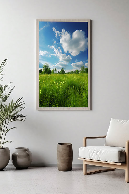 Fresh Meadow Blue Sky White Clouds Landscape Decoration Painting