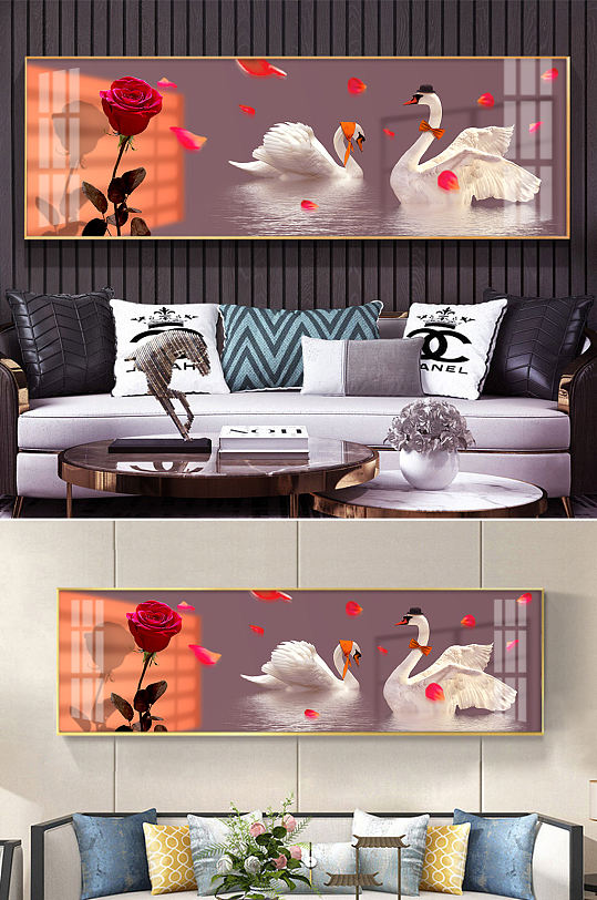 Swan Flower Rose Petal Decorative Painting