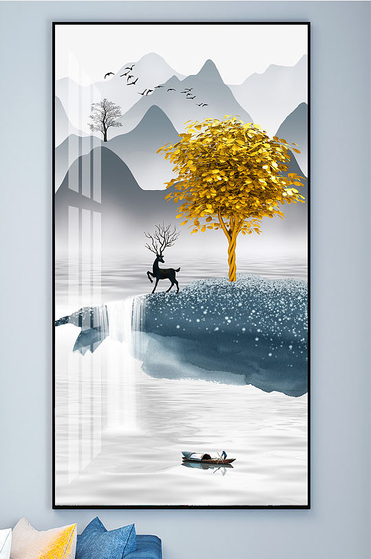 Golden Elk Landscape Fortune Deer Decorative Painting Entrance