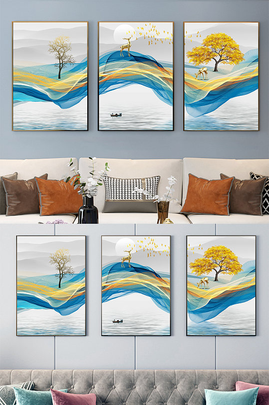 New Chinese Style Gold Ribbon Fortune Tree Abstract Decorative Painting