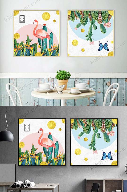 Nordic Light Luxury Flamingo Dual Decorative Painting