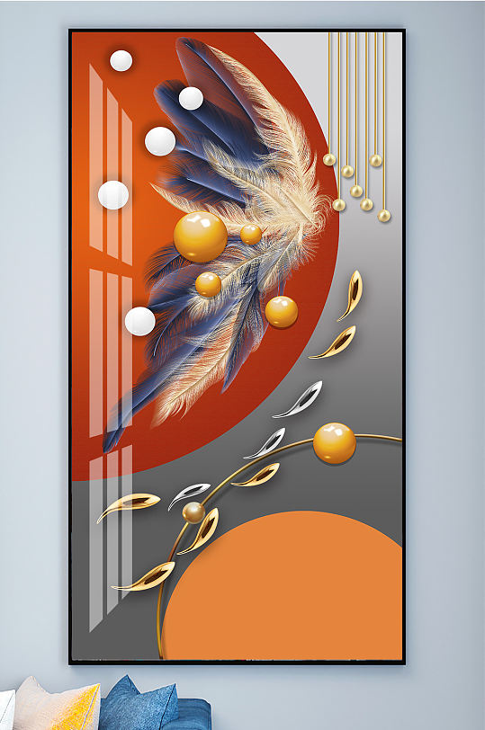 Abstract feather nine fish figure three-dimensional geometric decorative painting entrance