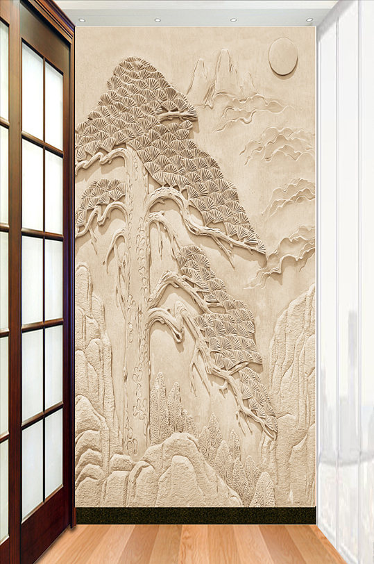 Embossed landscape welcome pine pane entrance partition picture