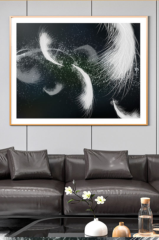 Black and White Feather Abstract Decorative Painting