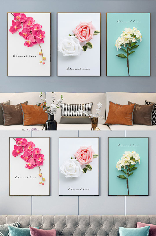 Small fresh flowers triptych decorative painting