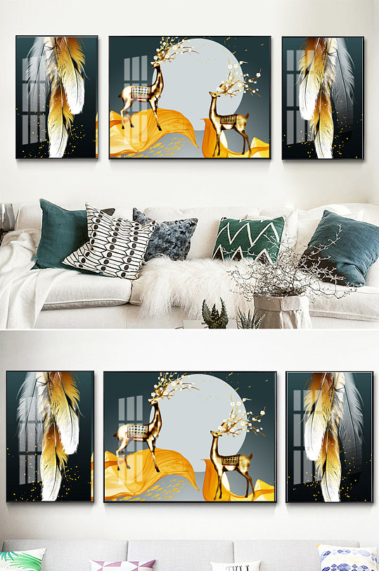 Light Luxury Nordic Shining Gold Elk Decorative Painting