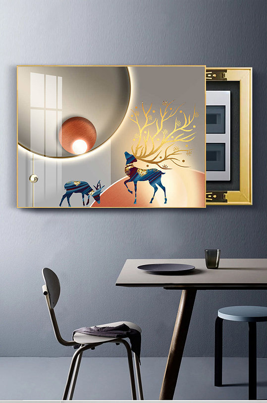 Modern Light Luxury Geometric Shadow Elk Electric Meter Box Painting