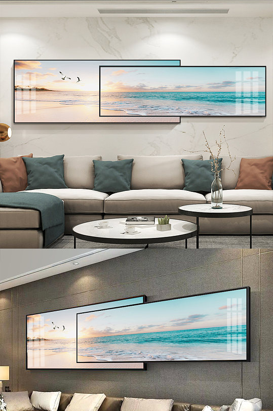 Blue Sea View Living Room Decorative Painting