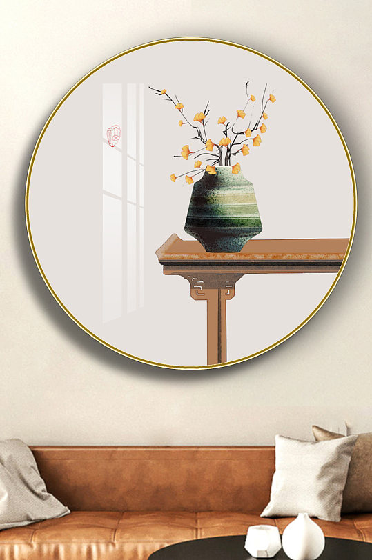 New Chinese Simple Folk Vase Round Decorative Painting