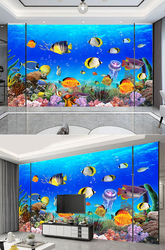 Contemporary Underwater World Background Wall
