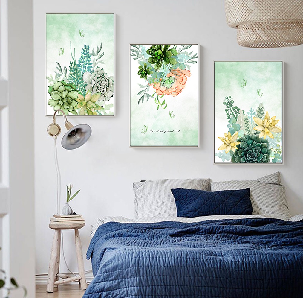 File of 3 watercolor hand-painted flowers and leaves - HL0029