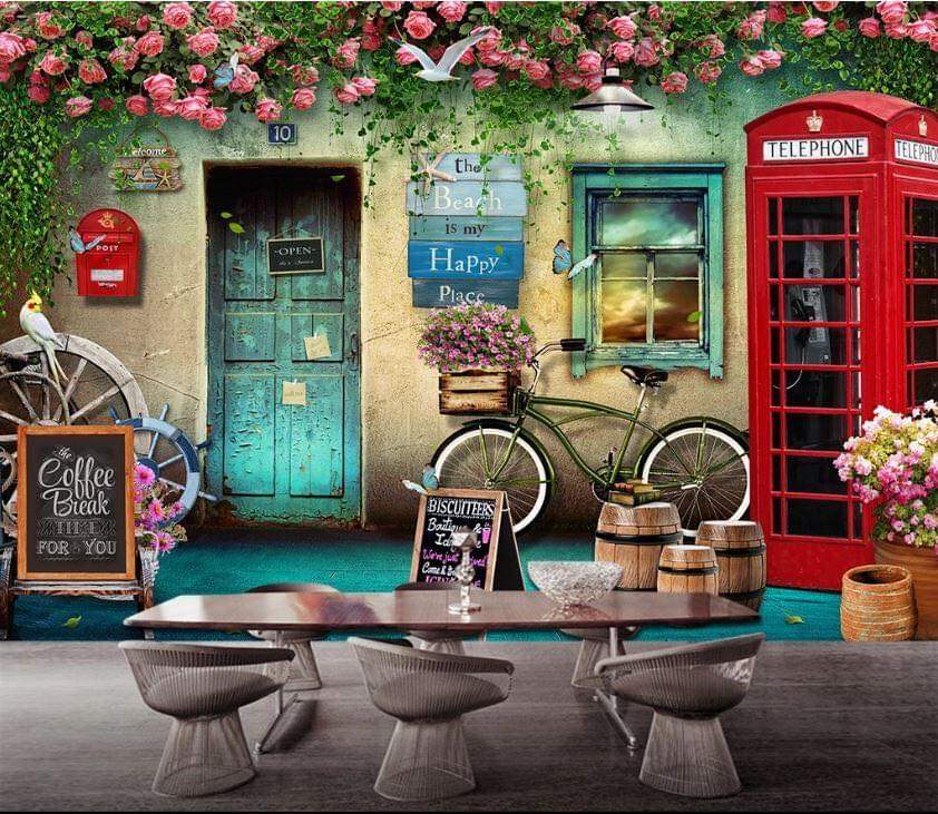 Nostalgic wall background painting file for cafe decoration - DT021