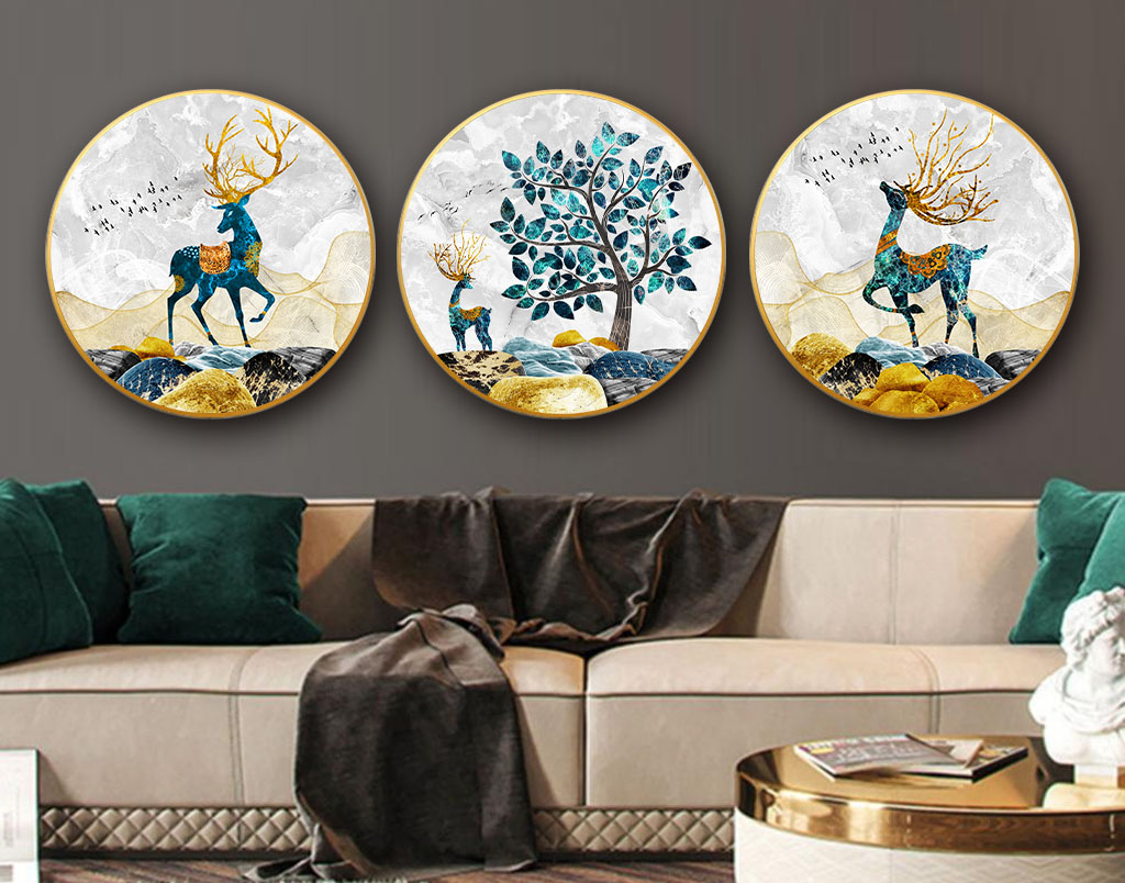 File set of 3 modern abstract circular paintings - HQ-527-529