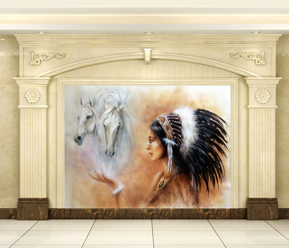 Aboriginal and White Horse Oil Painting File - HG183