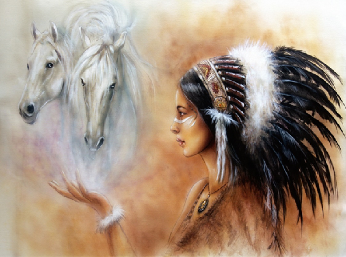 Aboriginal and White Horse Oil Painting File - HG183