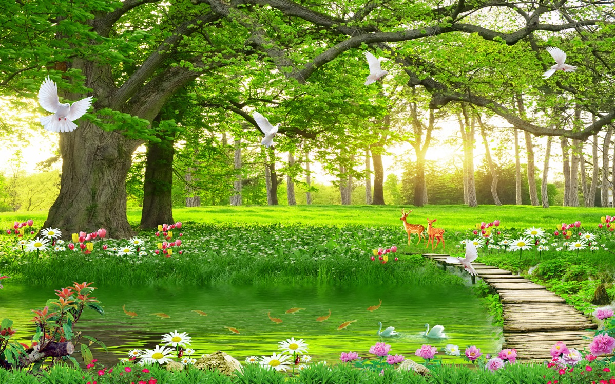 Natural landscape wall background painting file -  DT0001