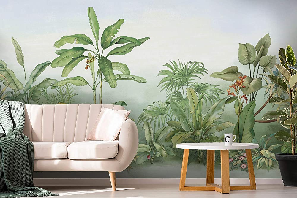 File of hand-painted wallpaper of tropical green trees - DT027