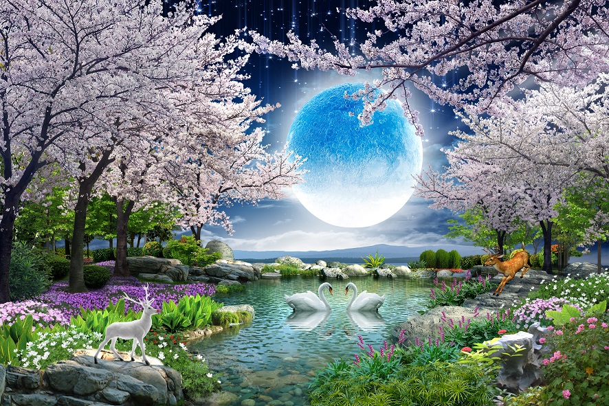 3D natural landscape wall background painting file - DT0006