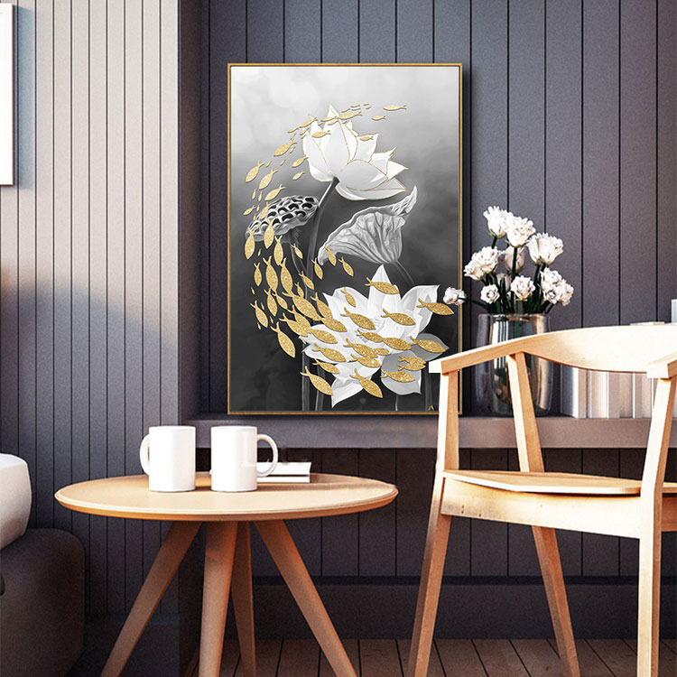 Black and White Lotus Fish Abstract Painting File - S026