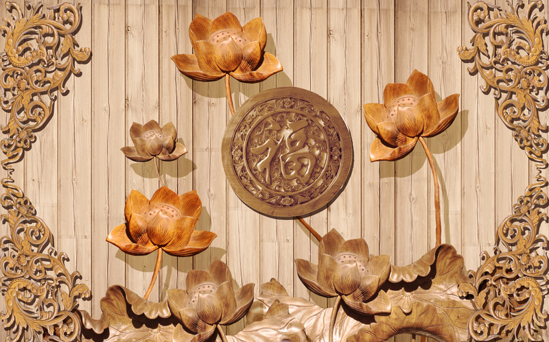 File of 3D Carved Wooden Lotus Paintings - S030