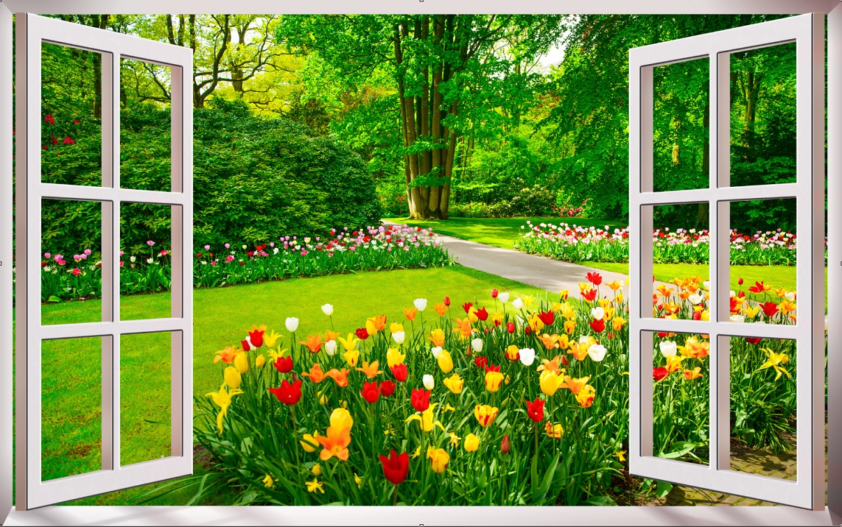 Tulip garden landscape window painting file - CS0002